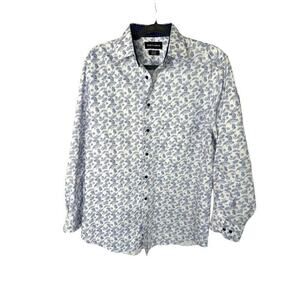 Paul Fredrick Button Up Shirt Mens Long Sleeve Blue Botanical Size 15.5 x 32
